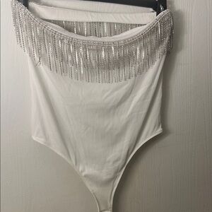 Intimately by Free People//  White Bodysuit with Silver Fringe //  👰🏻‍♀️